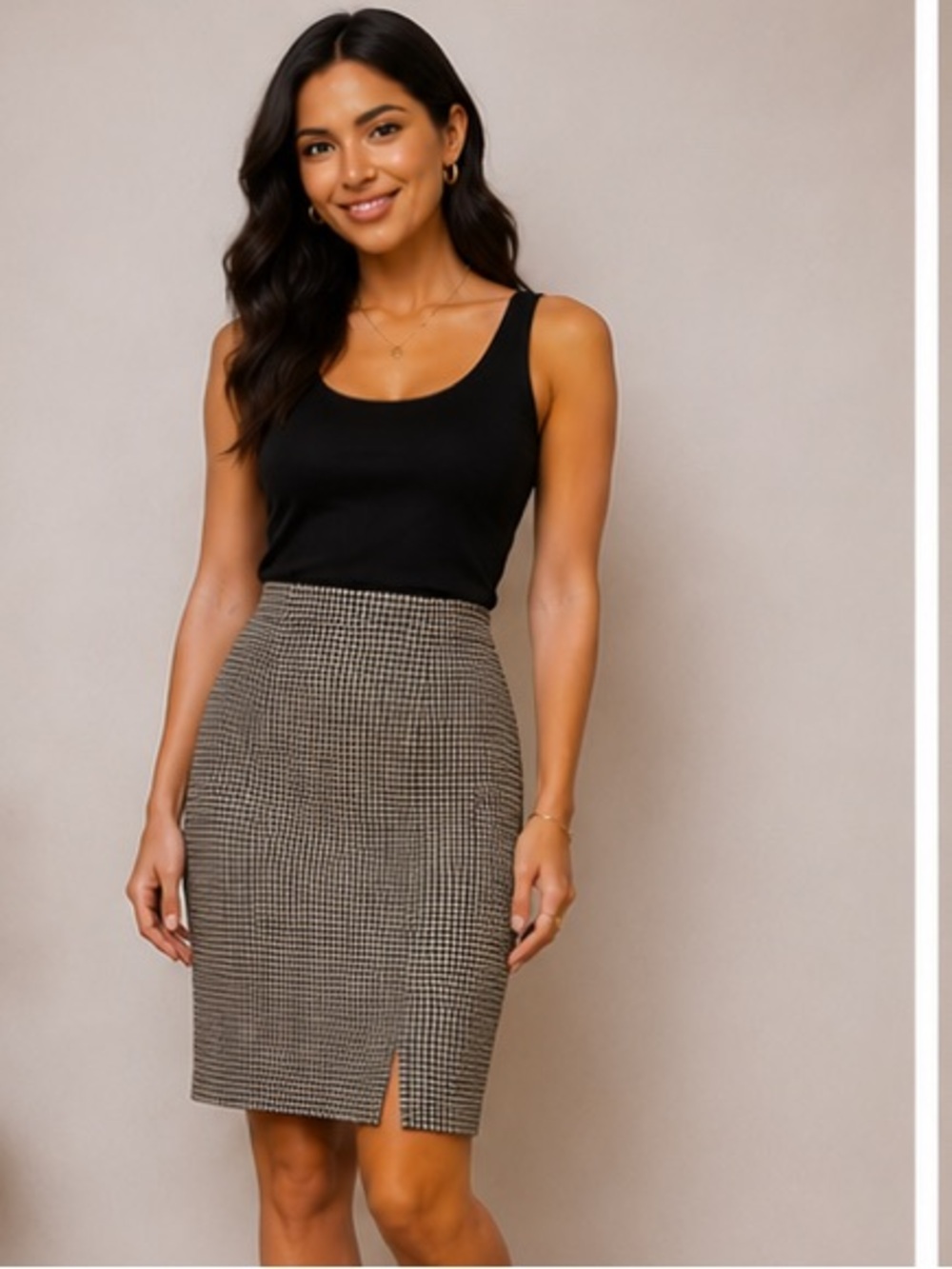 Ann Taylor Black & Cream Houndstooth Skirt Women’s Size 8